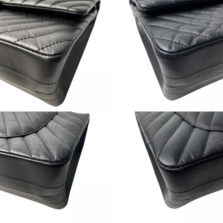 美品 シャネル CHANEL レディース ソーブラック シェブロン 2.55 Wフラップ チェーン ショルダーバッグ 斜めがけ クロスボディ