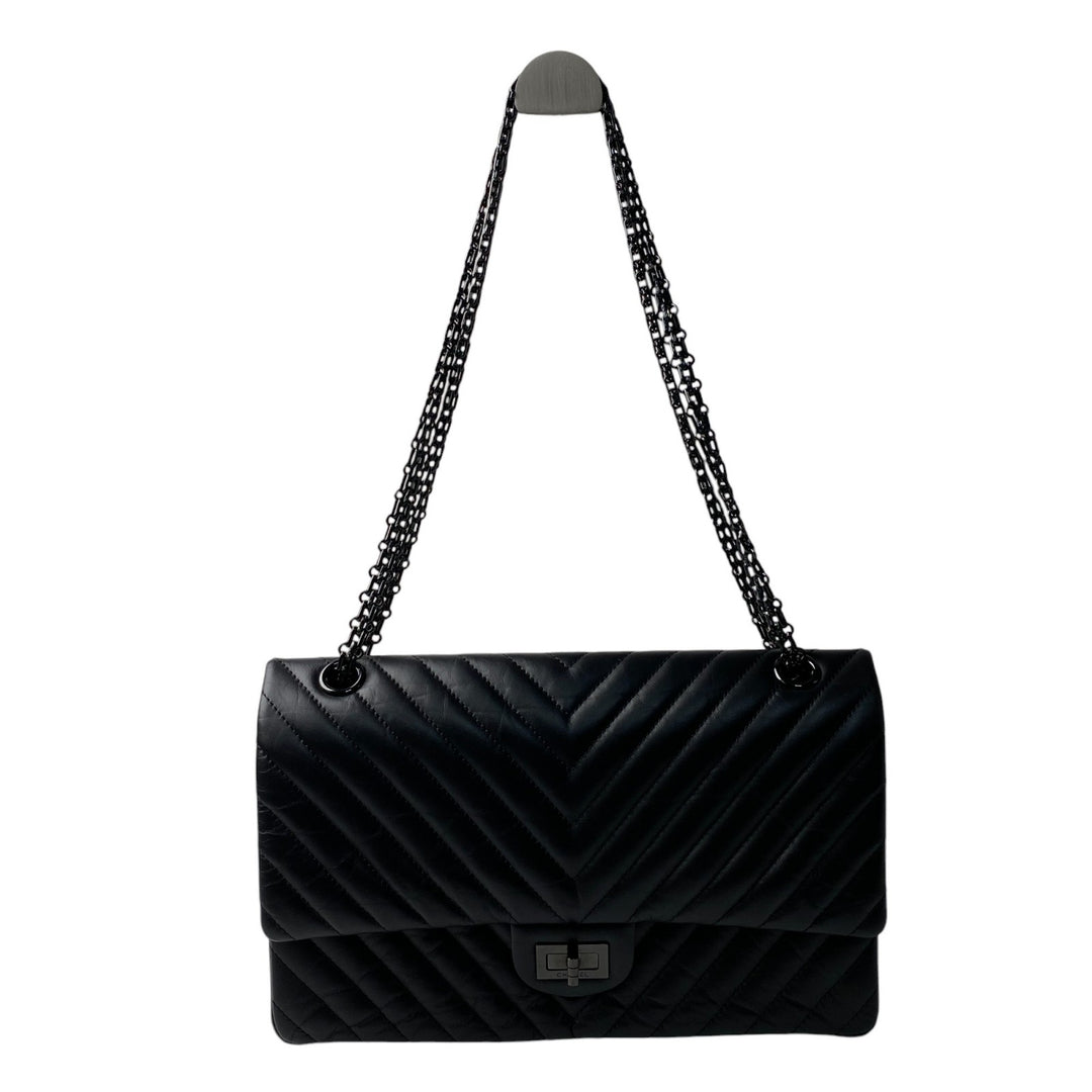 美品 シャネル CHANEL レディース ソーブラック シェブロン 2.55 Wフラップ チェーン ショルダーバッグ 斜めがけ クロスボディ