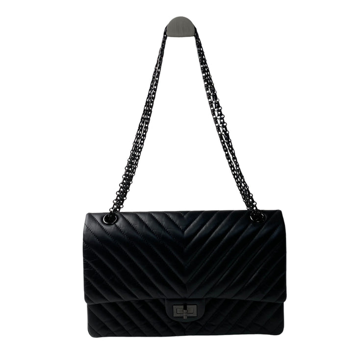 美品 シャネル CHANEL レディース ソーブラック シェブロン 2.55 Wフラップ チェーン ショルダーバッグ 斜めがけ クロスボディ