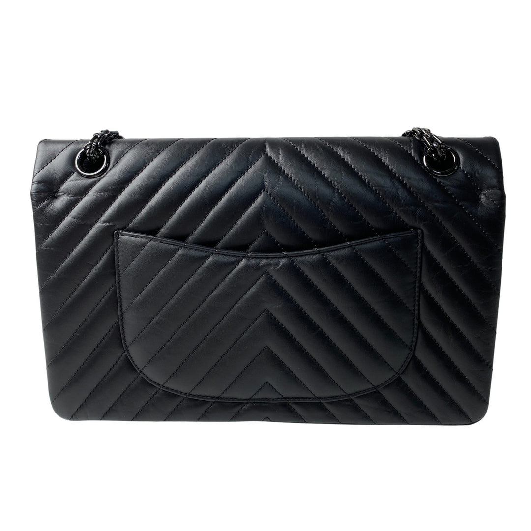 美品 シャネル CHANEL レディース ソーブラック シェブロン 2.55 Wフラップ チェーン ショルダーバッグ 斜めがけ クロスボディ