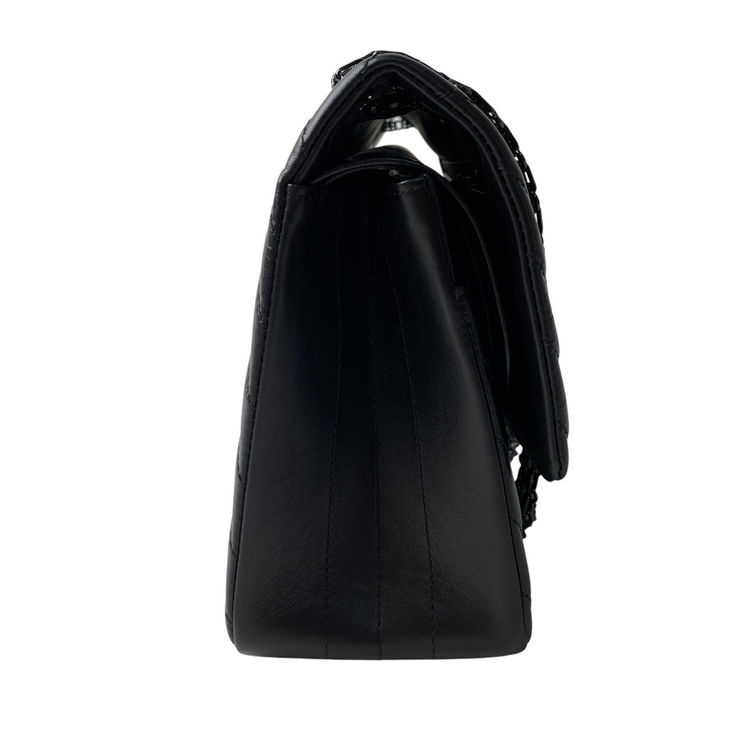 美品 シャネル CHANEL レディース ソーブラック シェブロン 2.55 Wフラップ チェーン ショルダーバッグ 斜めがけ クロスボディ