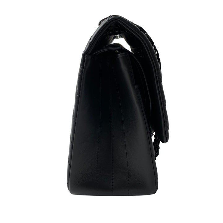 美品 シャネル CHANEL レディース ソーブラック シェブロン 2.55 Wフラップ チェーン ショルダーバッグ 斜めがけ クロスボディ