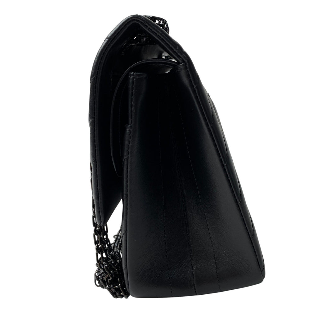 美品 シャネル CHANEL レディース ソーブラック シェブロン 2.55 Wフラップ チェーン ショルダーバッグ 斜めがけ クロスボディ