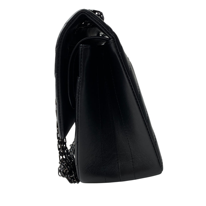 美品 シャネル CHANEL レディース ソーブラック シェブロン 2.55 Wフラップ チェーン ショルダーバッグ 斜めがけ クロスボディ