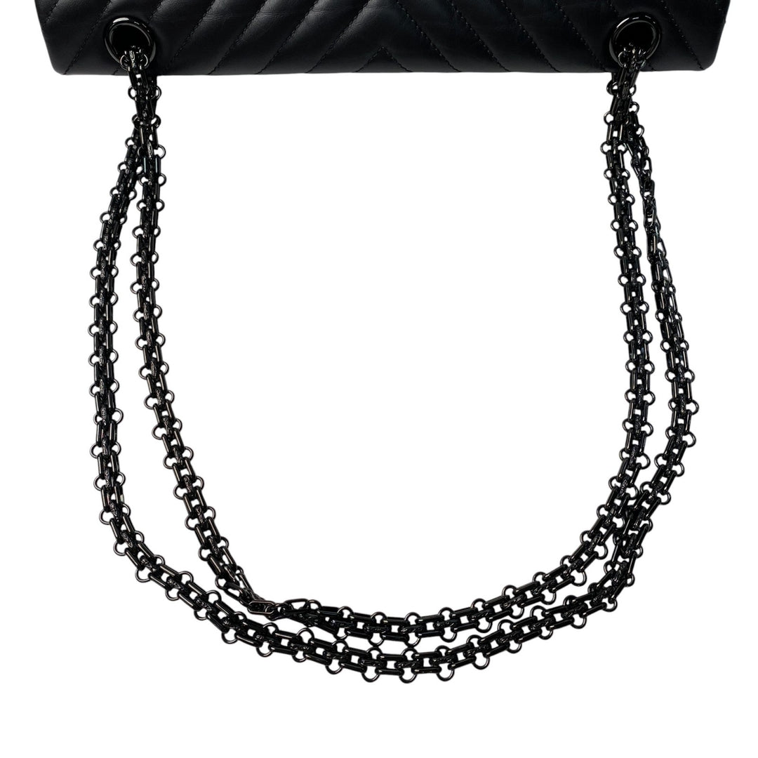 美品 シャネル CHANEL レディース ソーブラック シェブロン 2.55 Wフラップ チェーン ショルダーバッグ 斜めがけ クロスボディ