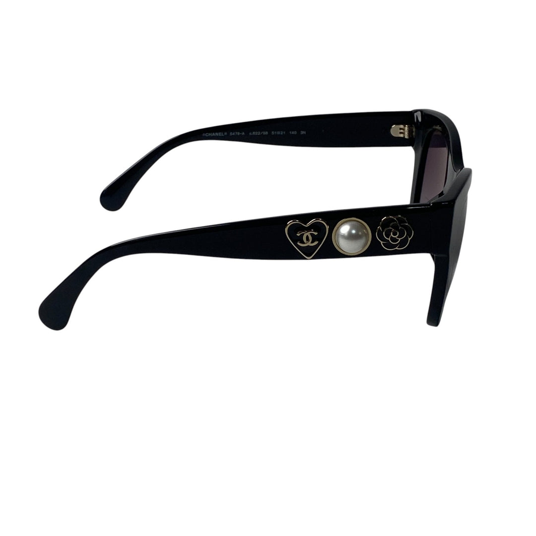 美品 シャネル CHANEL レディース サングラス パール カメリア ハート 5478-A 度なし