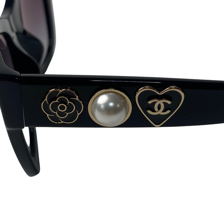 美品 シャネル CHANEL レディース サングラス パール カメリア ハート 5478-A 度なし
