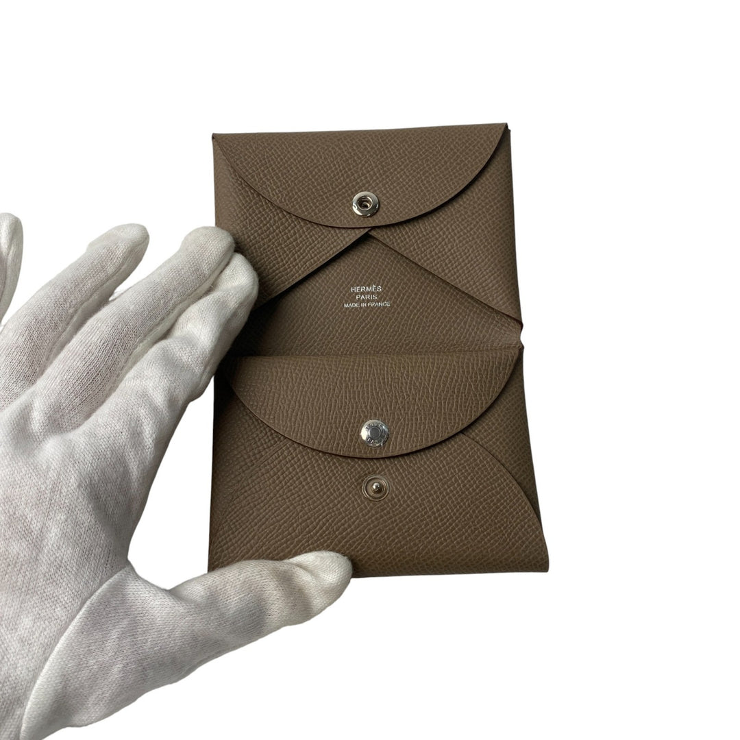 未使用 エルメス HERMES カルヴィデュオ U刻印 エトゥープ エプソン レディース