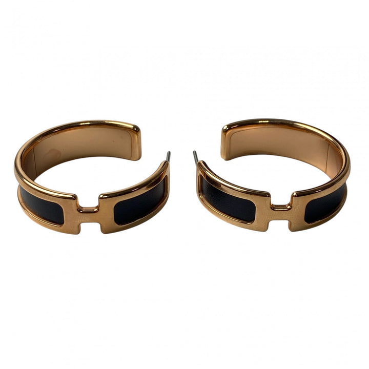 美品 エルメス HERMES レディース オランプ フープ ピアス ブラック ゴールド