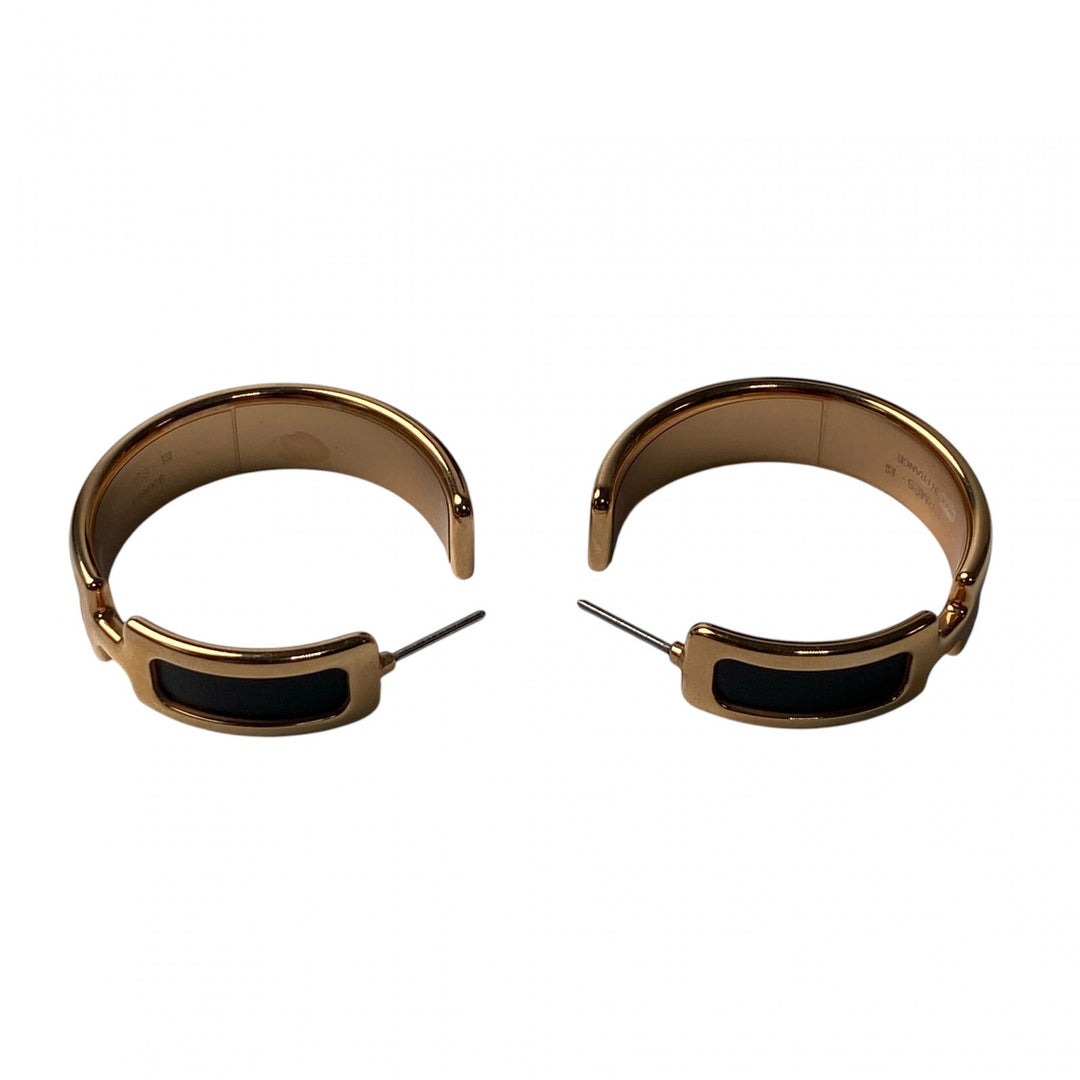 美品 エルメス HERMES レディース オランプ フープ ピアス ブラック ゴールド