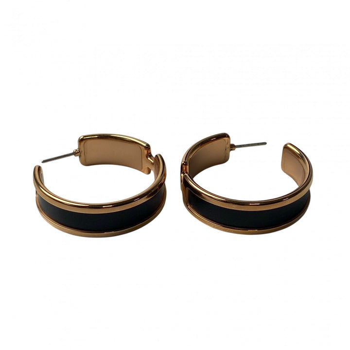 美品 エルメス HERMES レディース オランプ フープ ピアス ブラック ゴールド