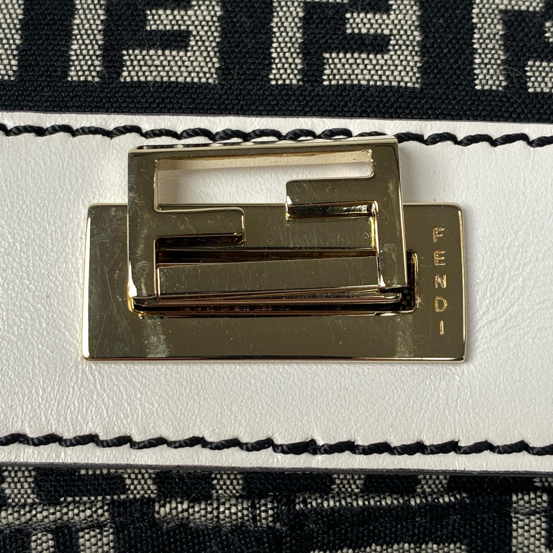 未使用 フェンディ FENDI ズッカ柄 ミニハンドバッグ キャンバス レザー レディース