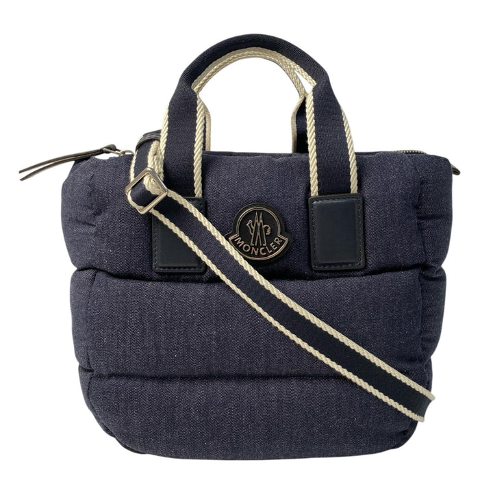 美品 モンクレール MONCLER ミニカラドッグ 2way ショルダーバッグ ハンドバッグ デニム系 ダウン 斜めがけ クロスボディ レディース