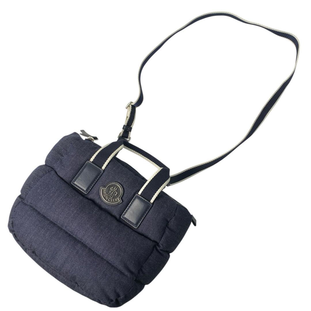 美品 モンクレール MONCLER ミニカラドッグ 2way ショルダーバッグ ハンドバッグ デニム系 ダウン 斜めがけ クロスボディ レディース