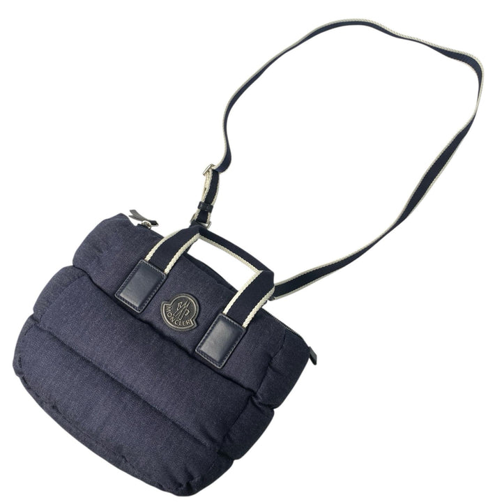 美品 モンクレール MONCLER ミニカラドッグ 2way ショルダーバッグ ハンドバッグ デニム系 ダウン 斜めがけ クロスボディ レディース
