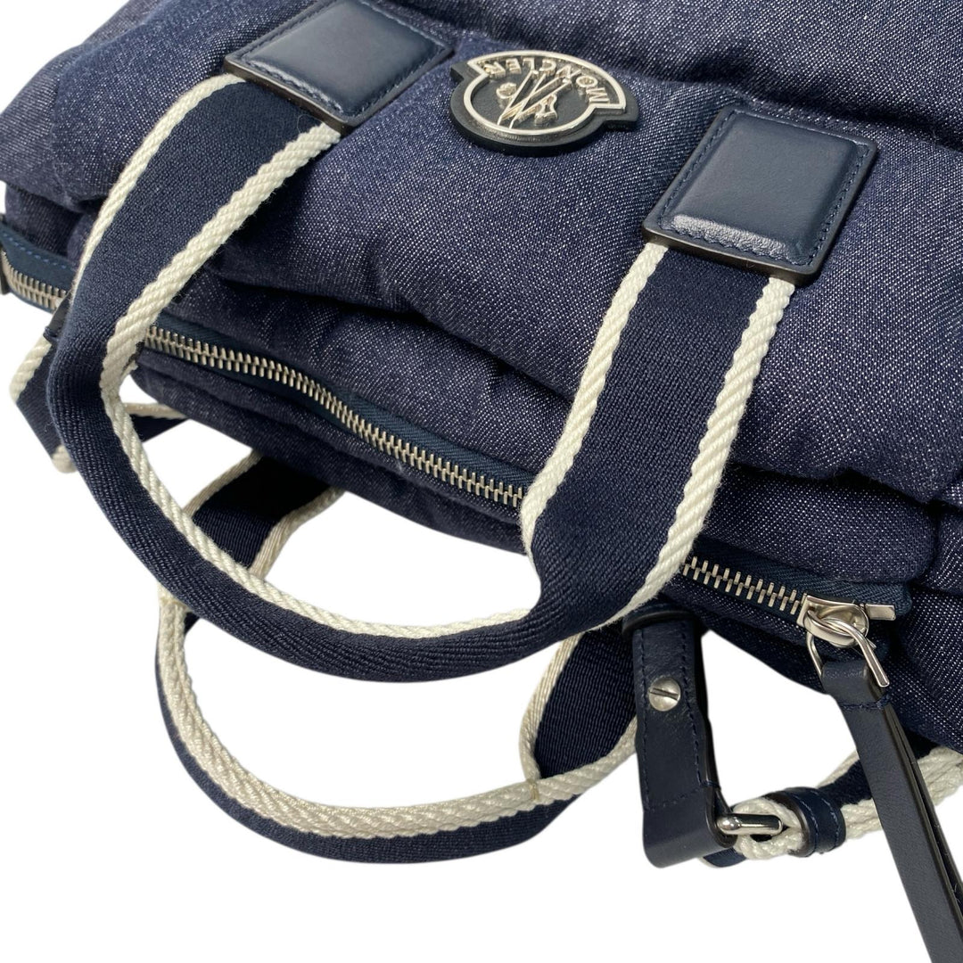 美品 モンクレール MONCLER ミニカラドッグ 2way ショルダーバッグ ハンドバッグ デニム系 ダウン 斜めがけ クロスボディ レディース