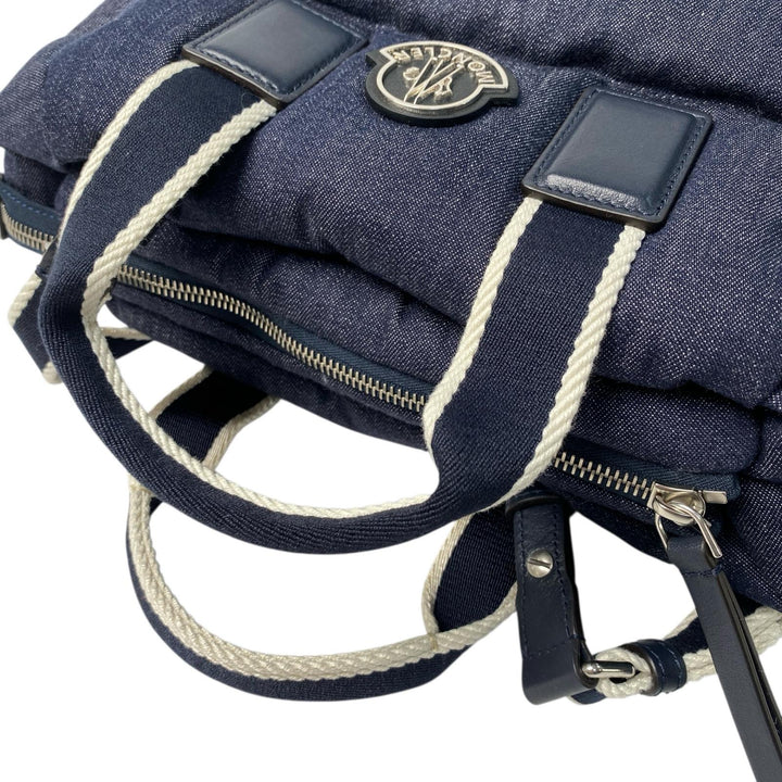 美品 モンクレール MONCLER ミニカラドッグ 2way ショルダーバッグ ハンドバッグ デニム系 ダウン 斜めがけ クロスボディ レディース