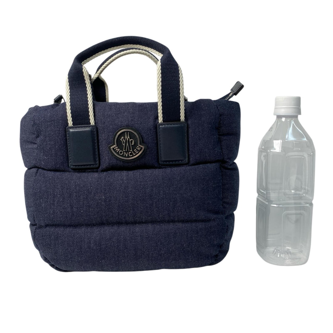 美品 モンクレール MONCLER ミニカラドッグ 2way ショルダーバッグ ハンドバッグ デニム系 ダウン 斜めがけ クロスボディ レディース