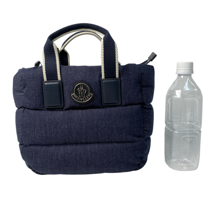 美品 モンクレール MONCLER ミニカラドッグ 2way ショルダーバッグ ハンドバッグ デニム系 ダウン 斜めがけ クロスボディ レディース