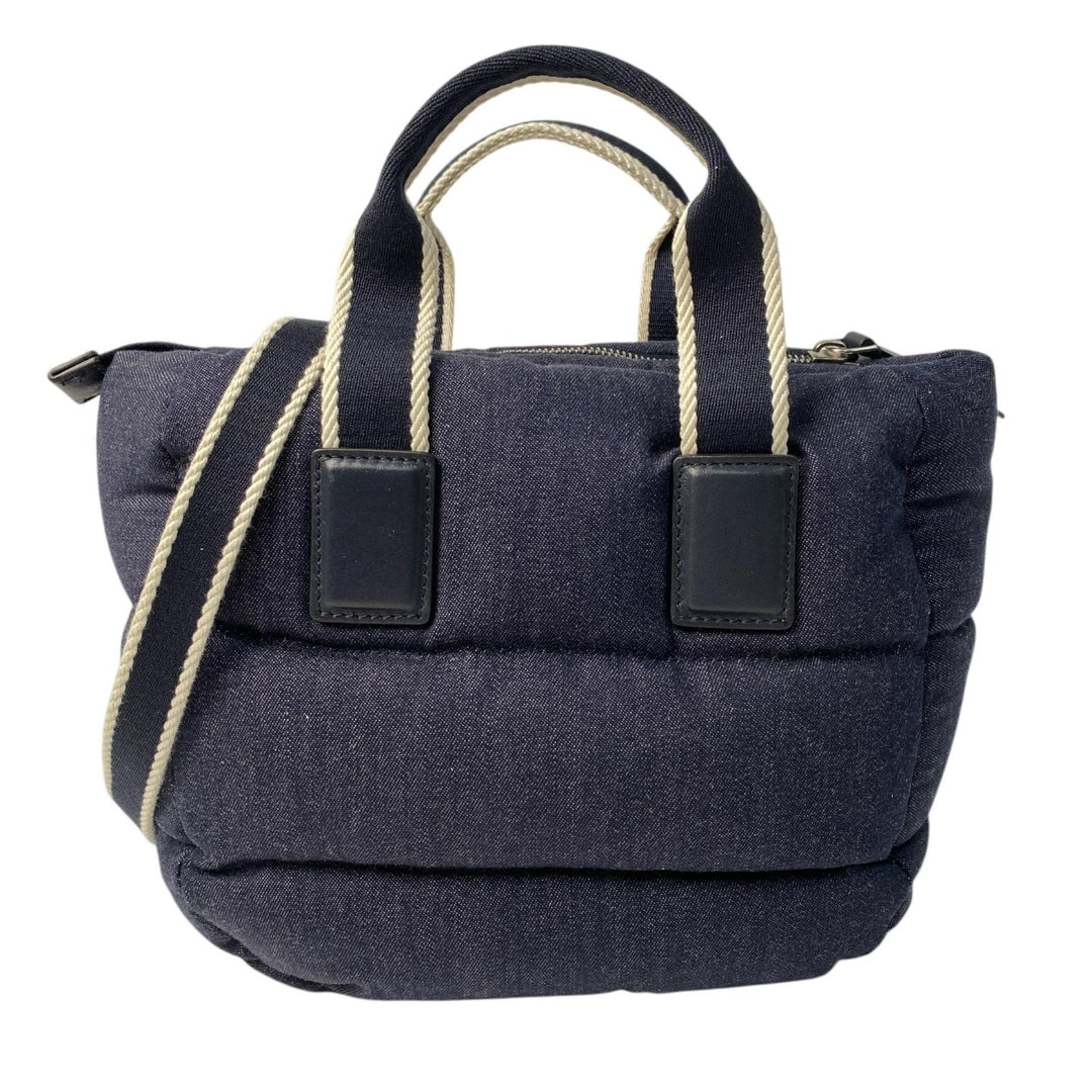 美品 モンクレール MONCLER ミニカラドッグ 2way ショルダーバッグ ハンドバッグ デニム系 ダウン 斜めがけ クロスボディ レディース