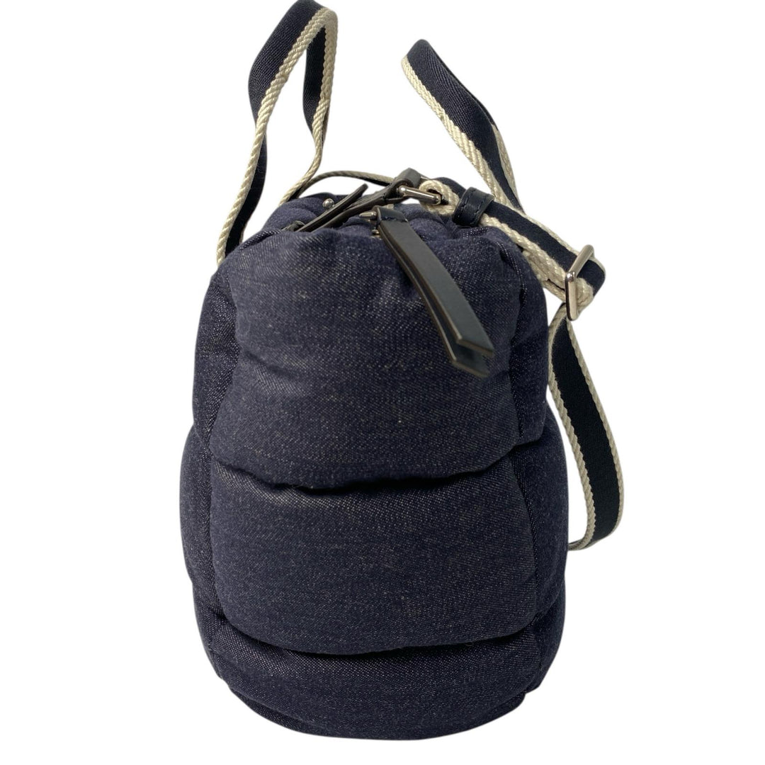 美品 モンクレール MONCLER ミニカラドッグ 2way ショルダーバッグ ハンドバッグ デニム系 ダウン 斜めがけ クロスボディ レディース