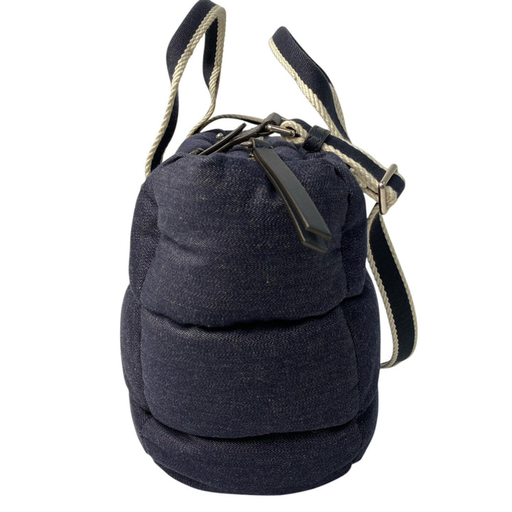 美品 モンクレール MONCLER ミニカラドッグ 2way ショルダーバッグ ハンドバッグ デニム系 ダウン 斜めがけ クロスボディ レディース