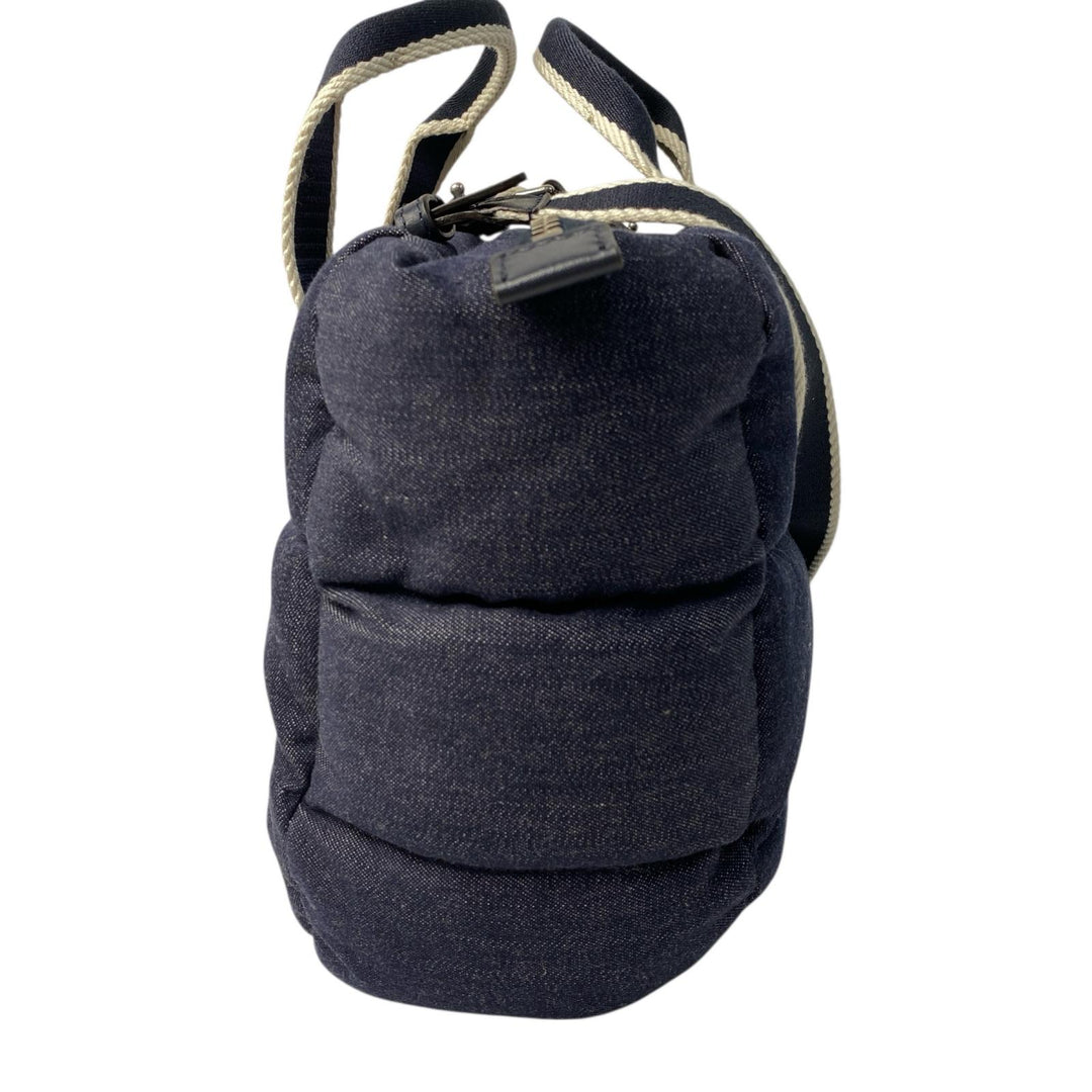 美品 モンクレール MONCLER ミニカラドッグ 2way ショルダーバッグ ハンドバッグ デニム系 ダウン 斜めがけ クロスボディ レディース