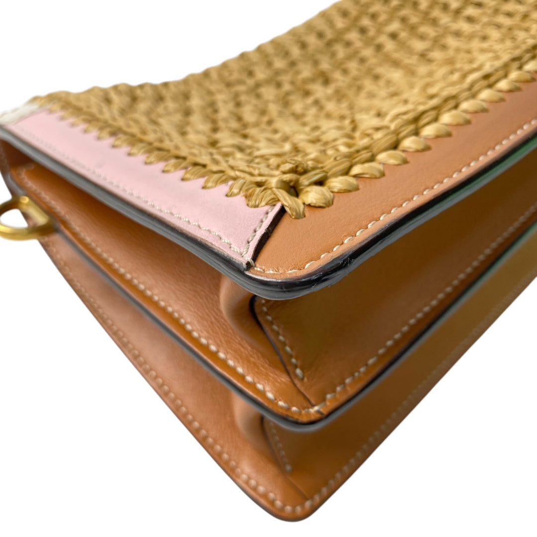 美品 トッズ TOD's レディース Tタイムレス ラフィア 2way ショルダーバッグ かごバッグ ハンドバッグ 斜めがけ クロスボディ