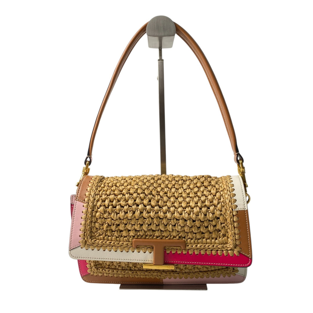 美品 トッズ TOD's レディース Tタイムレス ラフィア 2way ショルダーバッグ かごバッグ ハンドバッグ 斜めがけ クロスボディ