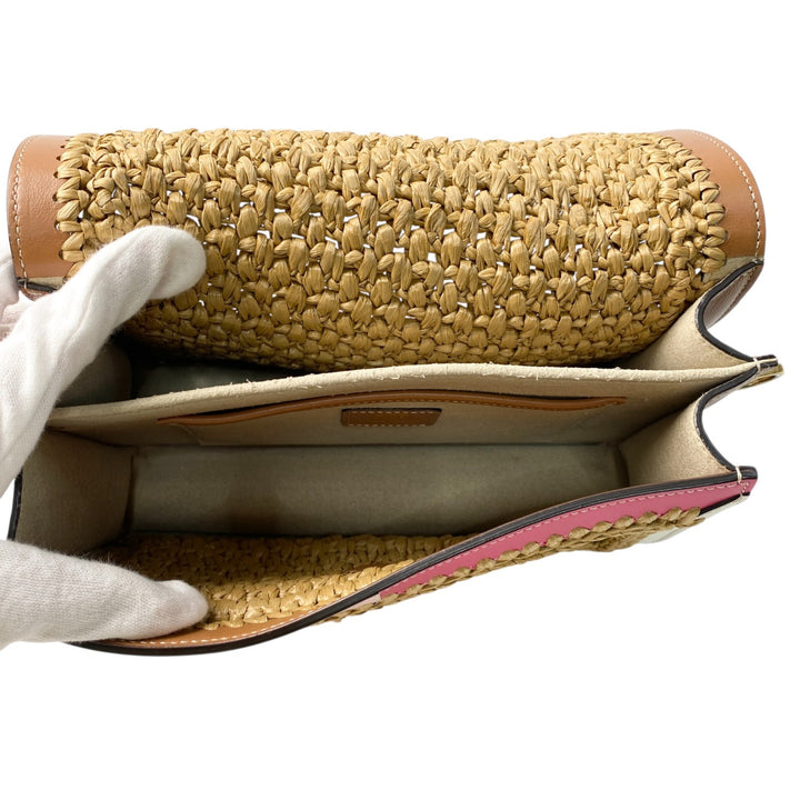 美品 トッズ TOD's レディース Tタイムレス ラフィア 2way ショルダーバッグ かごバッグ ハンドバッグ 斜めがけ クロスボディ