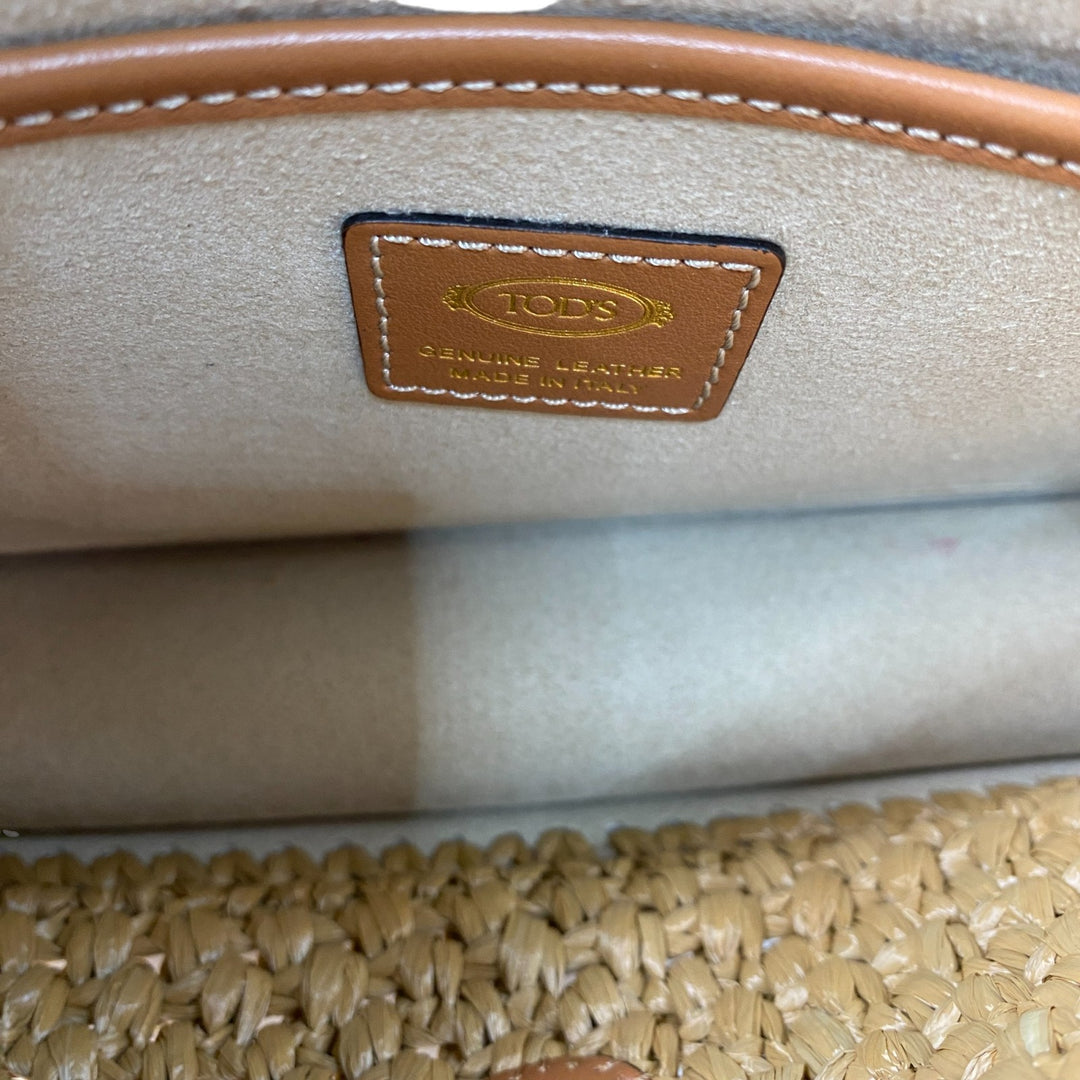 美品 トッズ TOD's レディース Tタイムレス ラフィア 2way ショルダーバッグ かごバッグ ハンドバッグ 斜めがけ クロスボディ
