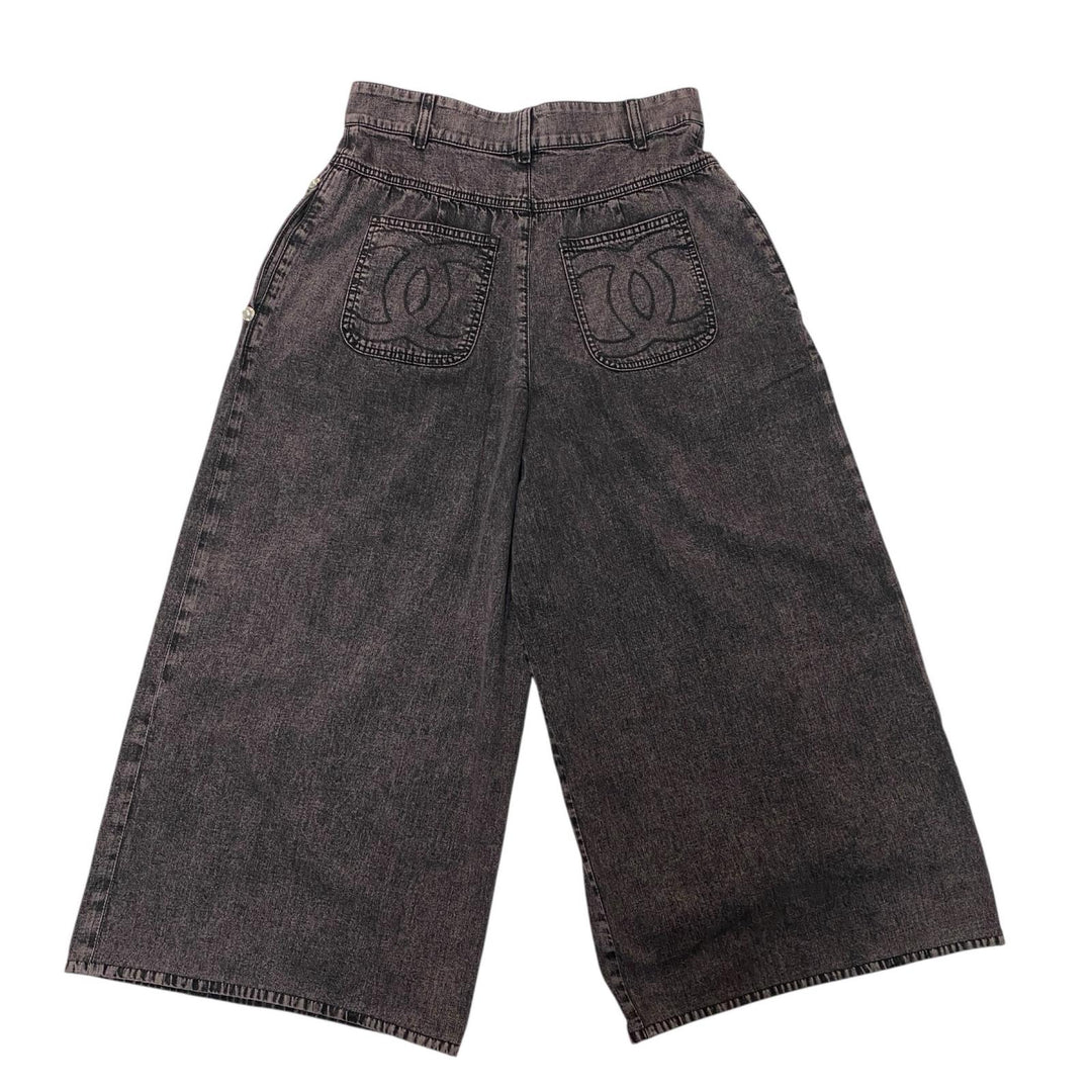 美品 シャネル CHANEL デニム ワイドパンツ 40 ココマーク P73404 レディース