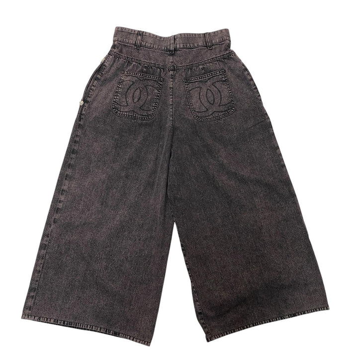 美品 シャネル CHANEL デニム ワイドパンツ 40 ココマーク P73404 レディース