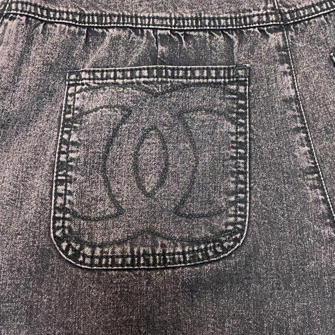美品 シャネル CHANEL デニム ワイドパンツ 40 ココマーク P73404 レディース