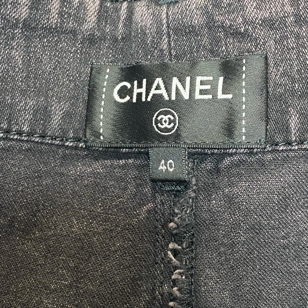 美品 シャネル CHANEL デニム ワイドパンツ 40 ココマーク P73404 レディース