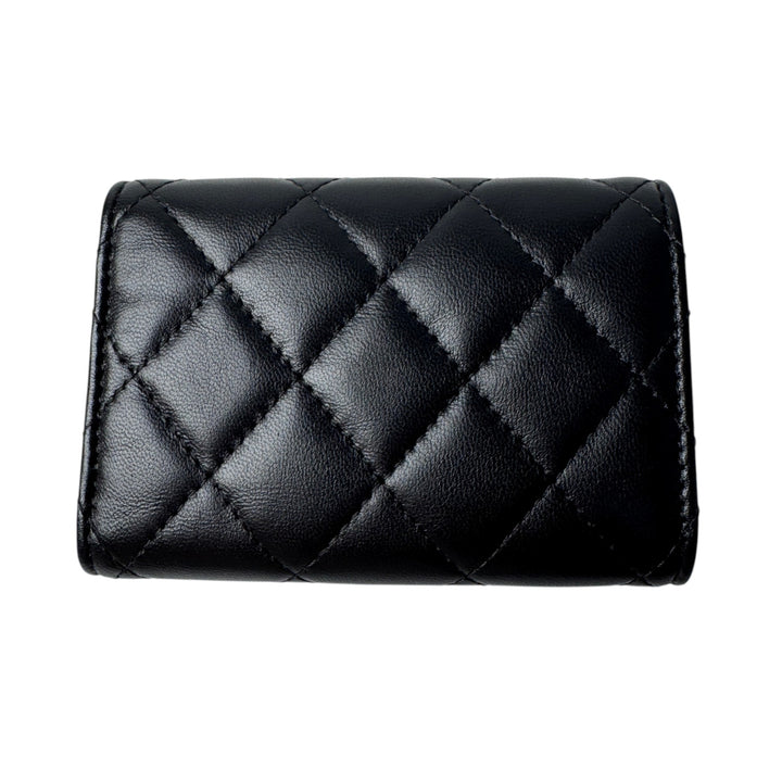 美品 シャネル CHANEL マトラッセ ココマーク コンパクトウォレット ソーブラック レディース