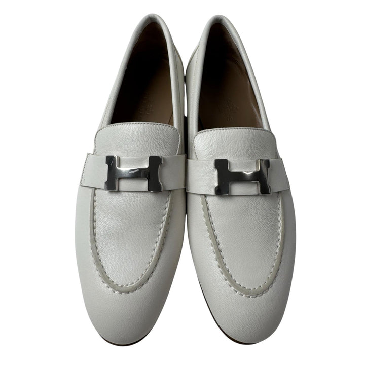 未使用 エルメス HERMES モカシン パリ ローファー 白 シルバー金具 #35 AF222066Z F2302 レディース