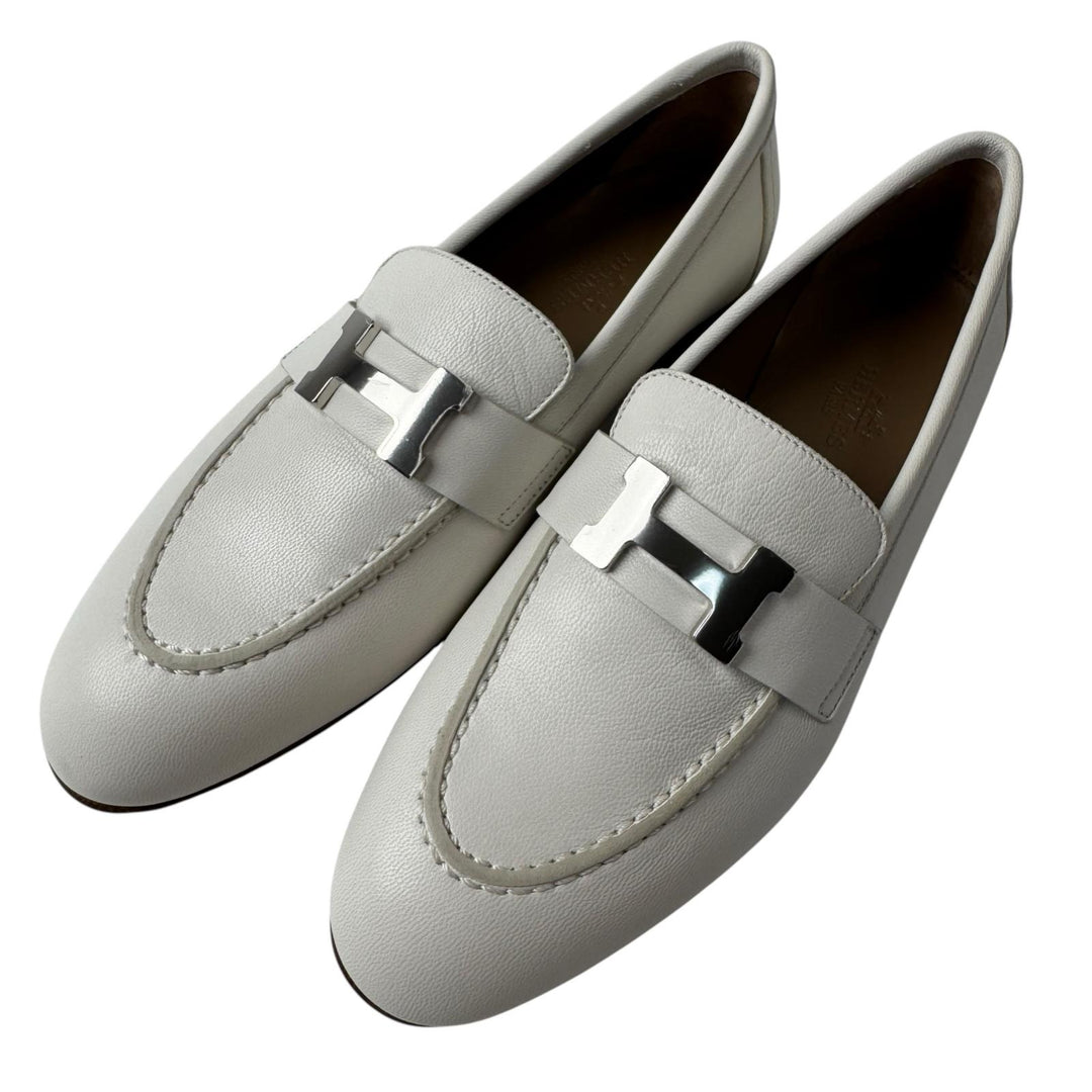 未使用 エルメス HERMES モカシン パリ ローファー 白 シルバー金具 #35 AF222066Z F2302 レディース