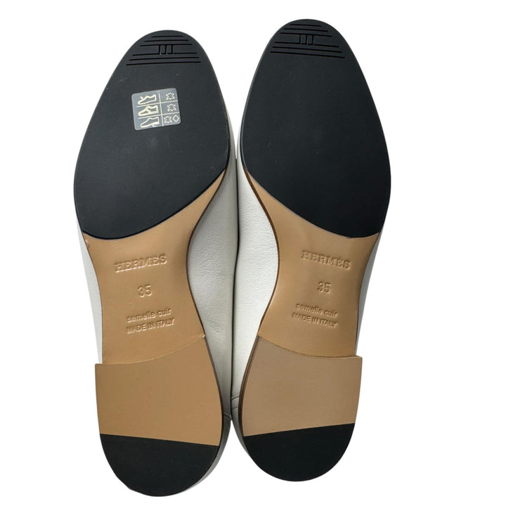 未使用 エルメス HERMES モカシン パリ ローファー 白 シルバー金具 #35 AF222066Z F2302 レディース