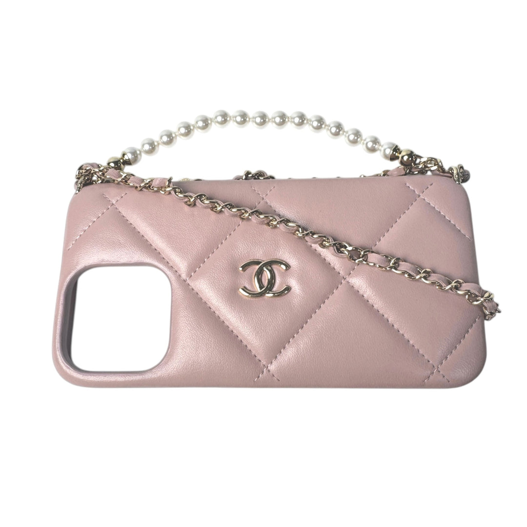 シャネル CHANEL iPhone15Promax ケース チェーンストラップ パール レディース