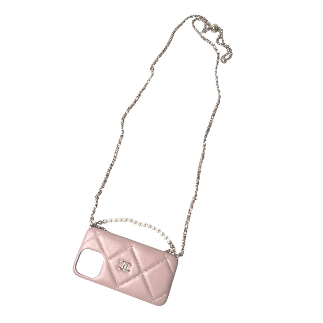 シャネル CHANEL iPhone15Promax ケース チェーンストラップ パール レディース