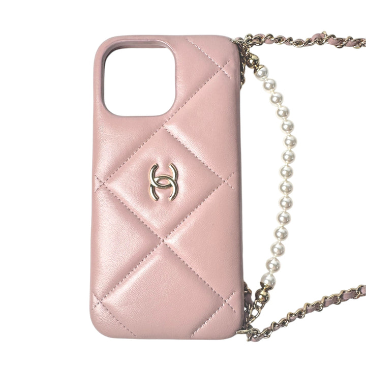 シャネル CHANEL iPhone15Promax ケース チェーンストラップ パール レディース