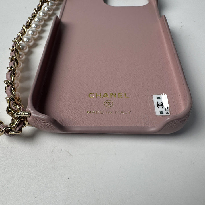 シャネル CHANEL iPhone15Promax ケース チェーンストラップ パール レディース