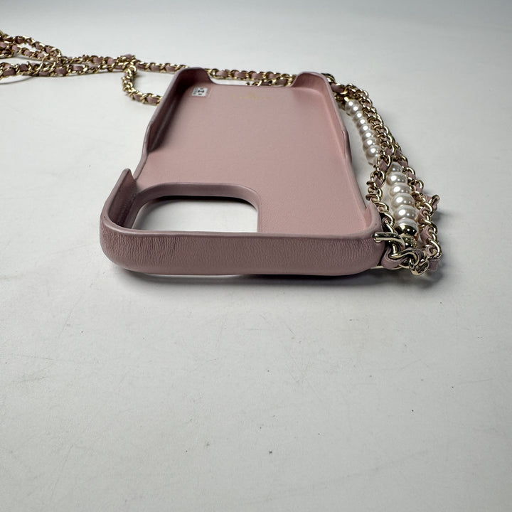 シャネル CHANEL iPhone15Promax ケース チェーンストラップ パール レディース