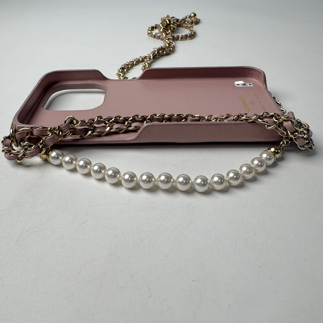 シャネル CHANEL iPhone15Promax ケース チェーンストラップ パール レディース