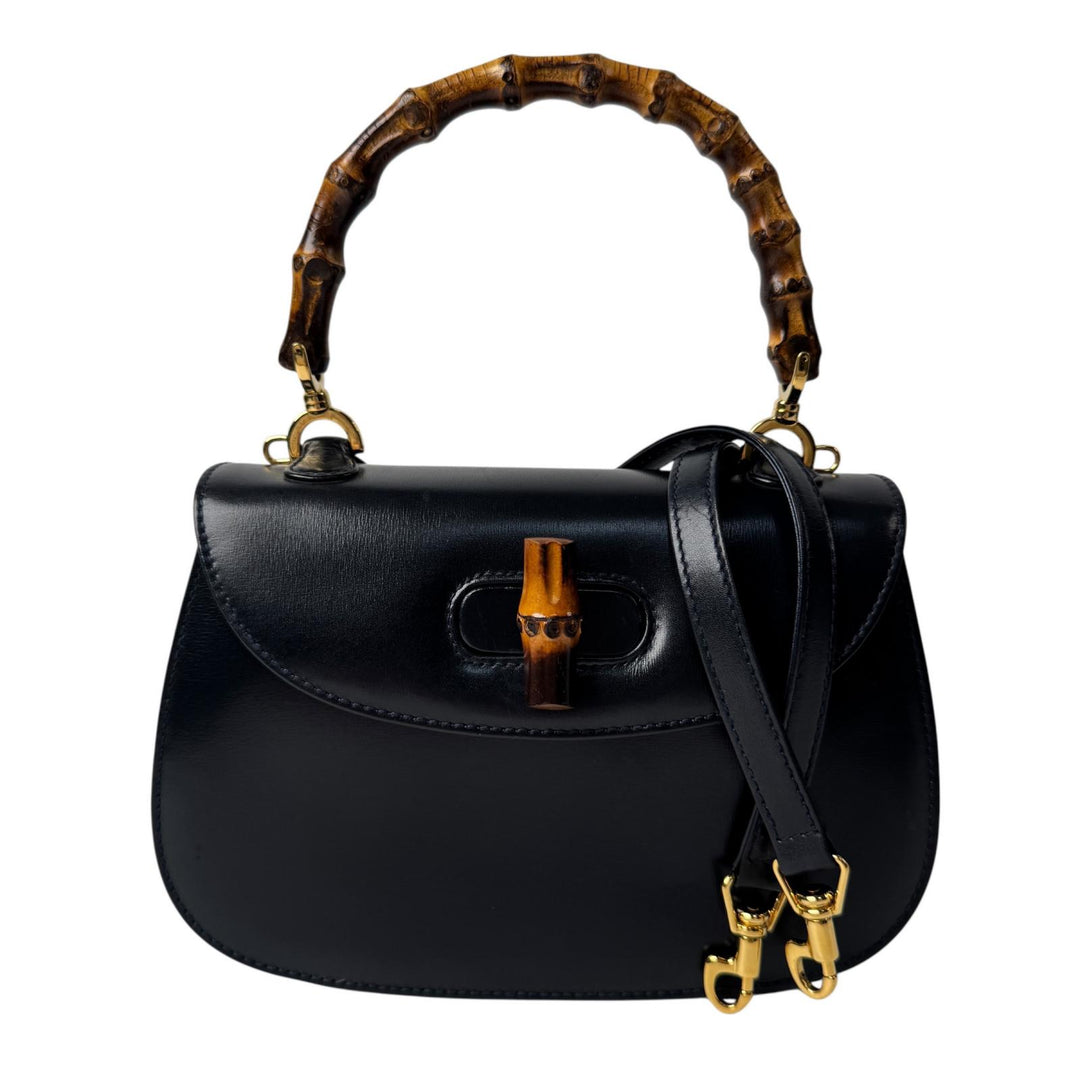 グッチ GUCCI オールドグッチ バンブー 2way ミニショルダーバッグ ハンドバッグ 黒 カーフ 斜めがけ クロスボディ レディース