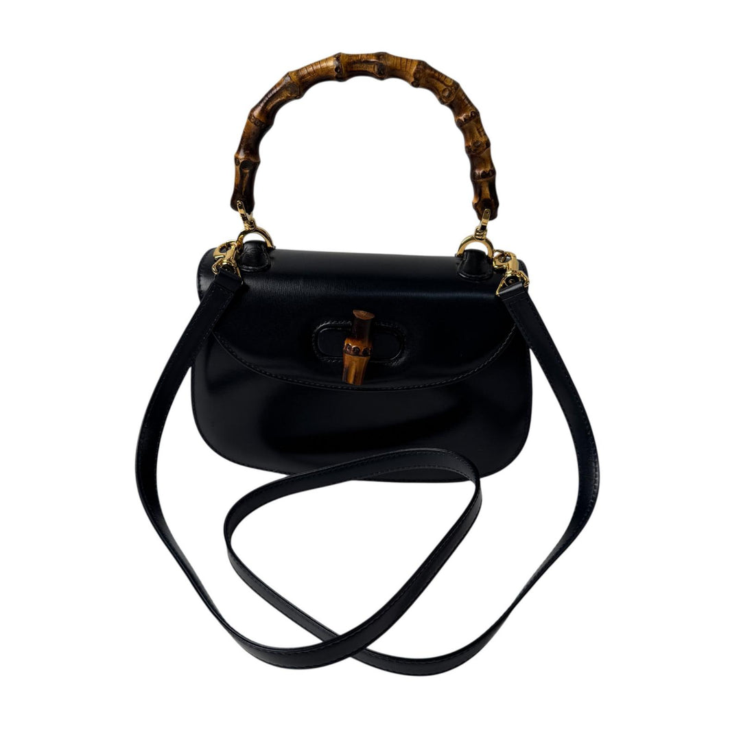 グッチ GUCCI オールドグッチ バンブー 2way ミニショルダーバッグ ハンドバッグ 黒 カーフ 斜めがけ クロスボディ レディース