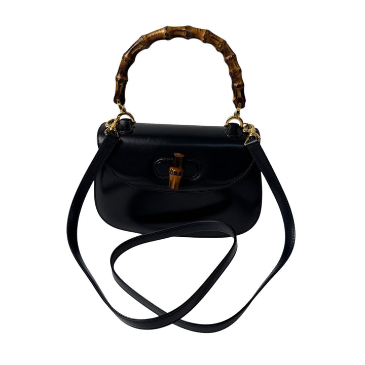 グッチ GUCCI オールドグッチ バンブー 2way ミニショルダーバッグ ハンドバッグ 黒 カーフ 斜めがけ クロスボディ レディース