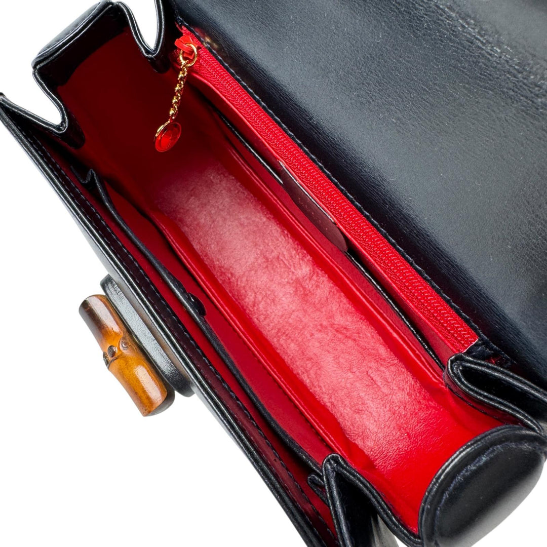 グッチ GUCCI オールドグッチ バンブー 2way ミニショルダーバッグ ハンドバッグ 黒 カーフ 斜めがけ クロスボディ レディース