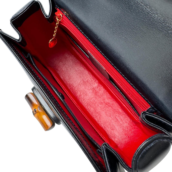 グッチ GUCCI オールドグッチ バンブー 2way ミニショルダーバッグ ハンドバッグ 黒 カーフ 斜めがけ クロスボディ レディース